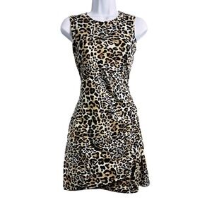 Just Be Women’s Sz Large Brown &Black Leopard Print Faux Wrap Bodycon Mini Dress
